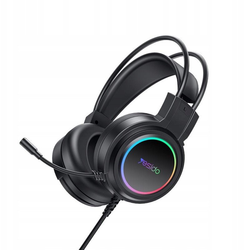 Kufje gaming Yesido EK05, me kabllo USB, me mikrofon, me drita RGB, të zeza