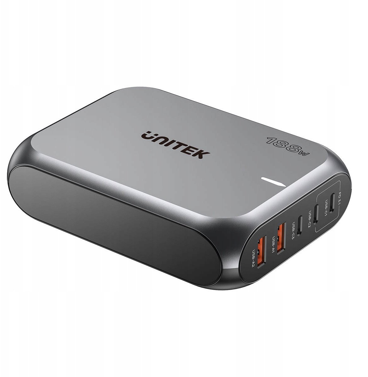 Karikues muri Unitek GaN PD 3.1, 188W, 3x USB C 2x USB A, gri