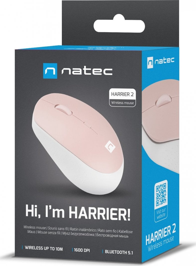 Maus Natec Harrier, wireless, Bluetooth, i bardhë dhe rozë