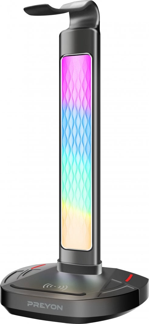 Mbajtëse për kufje Preyon Heron Beak RGB, karikues, USB Hub, e zezë