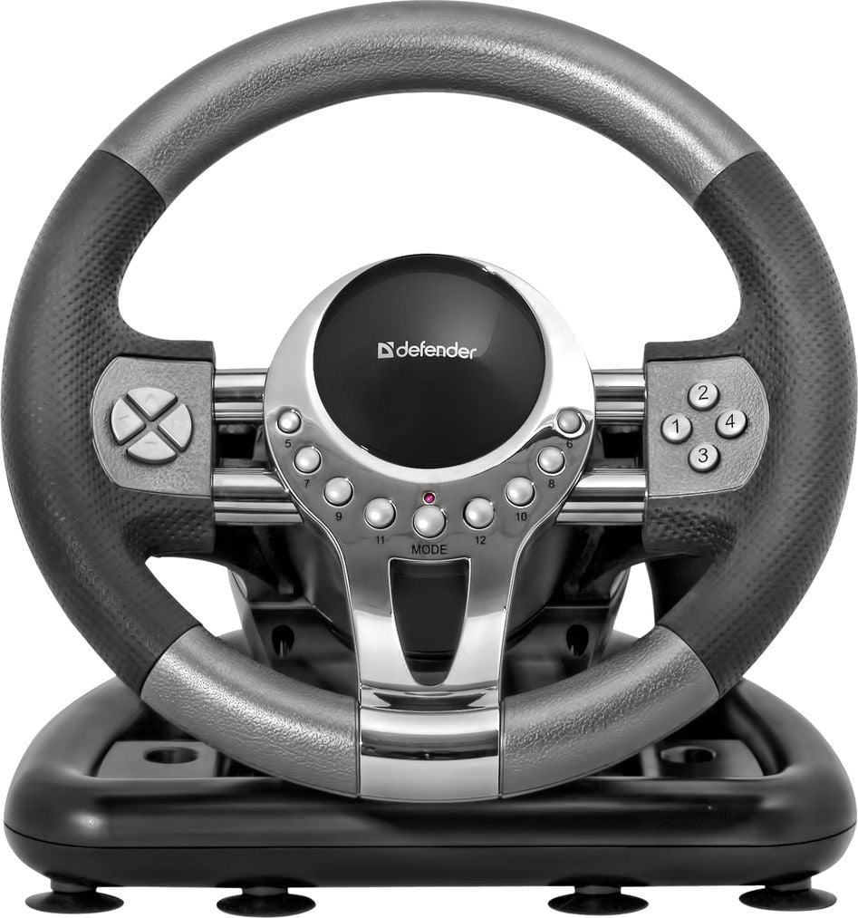 Timoni lojërash Defender Forsage GTR, 12 butona, USB, me pedale, zi gri