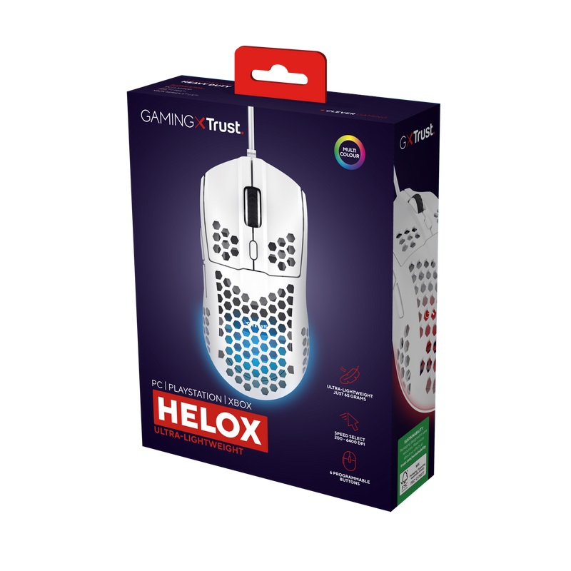 Мишка за игри Trust Gaming GXT 928W Helox, 6400 DPI, бела
