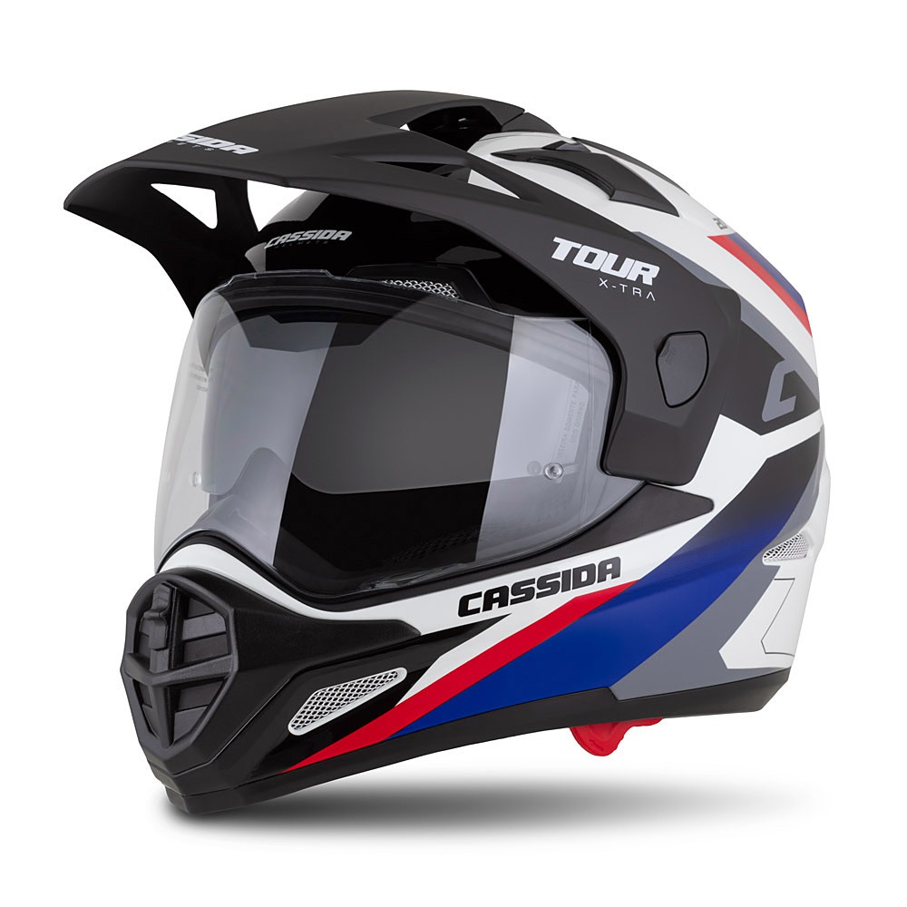 Kaska moto Cassida Tour 2.0 X-tra, Pinlock ready, ECE 22.06, e bardhë blu kuqe zezë mat