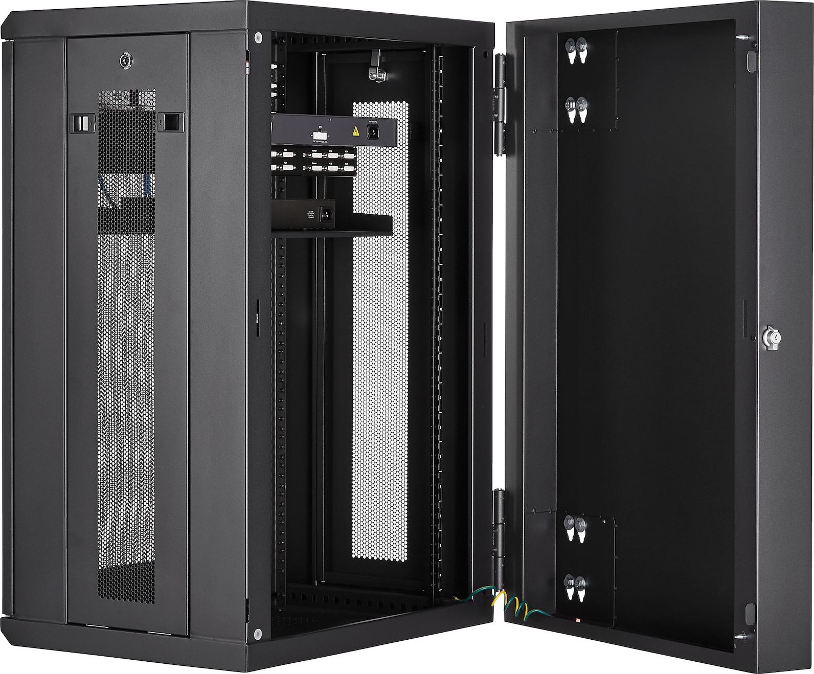 Kabinet rrjeti StarTech 4 Post 18U, montim në mur, me raft 1U, i zi