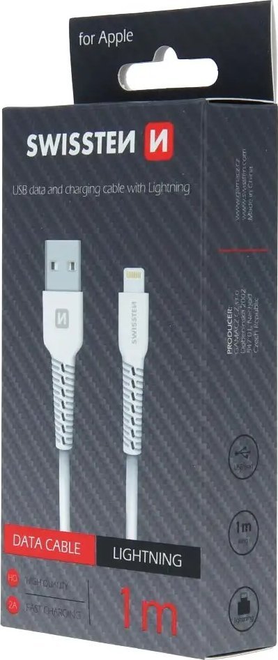 Kabllo Swissten Lightning, 1m, USB A, e zezë