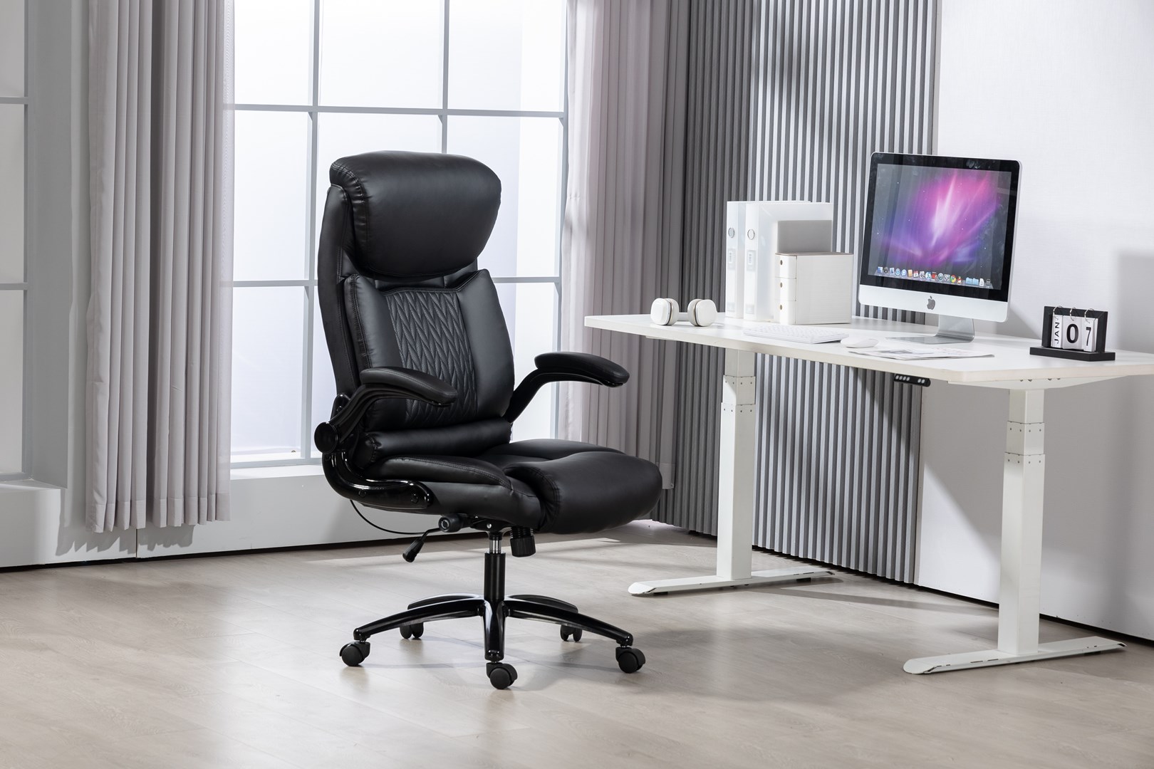 Karrige zyre Activejet YK7406-1, lëkurë dhe tekstil, e zezë