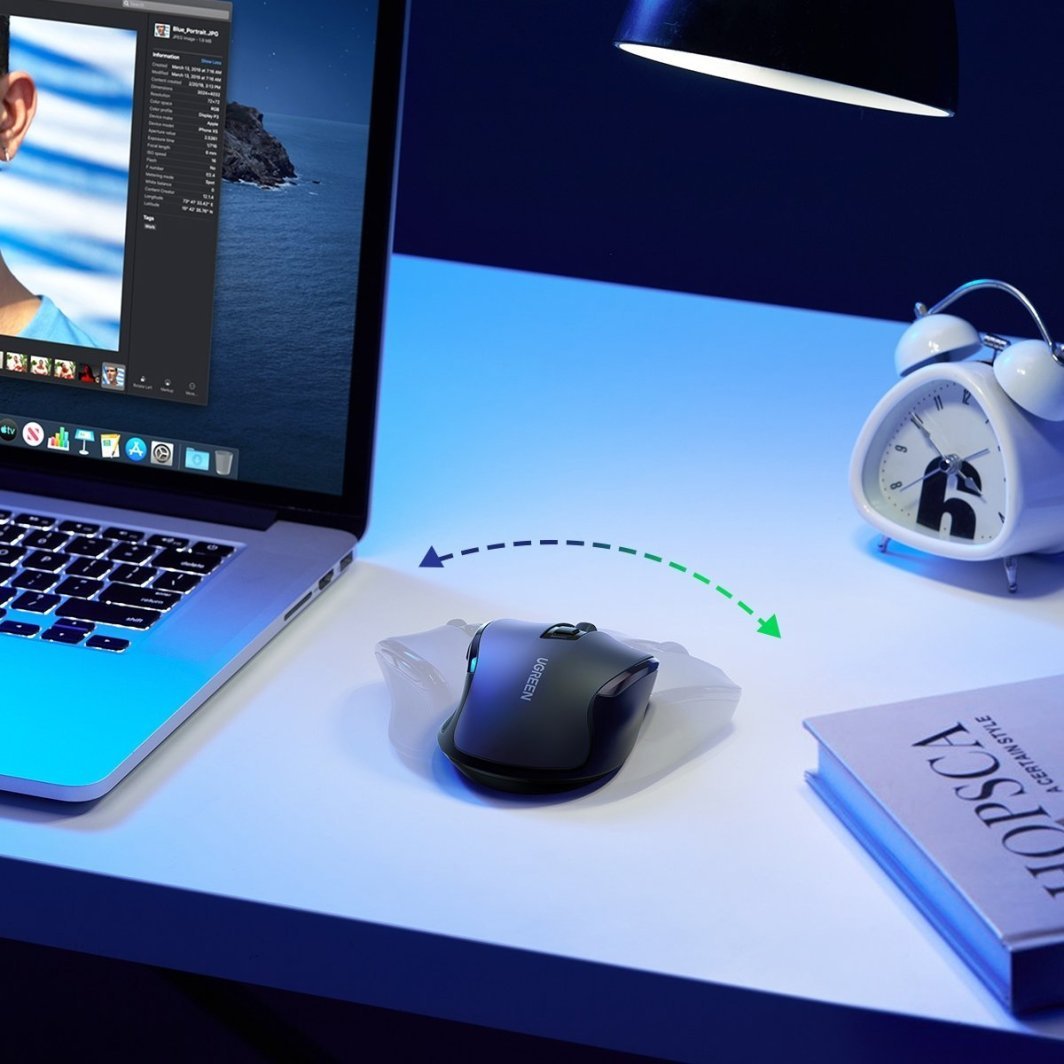 Maus pa tel UGREEN, Bluetooth dhe 2.4GHz, 4000DPI, 6 butona, i zi