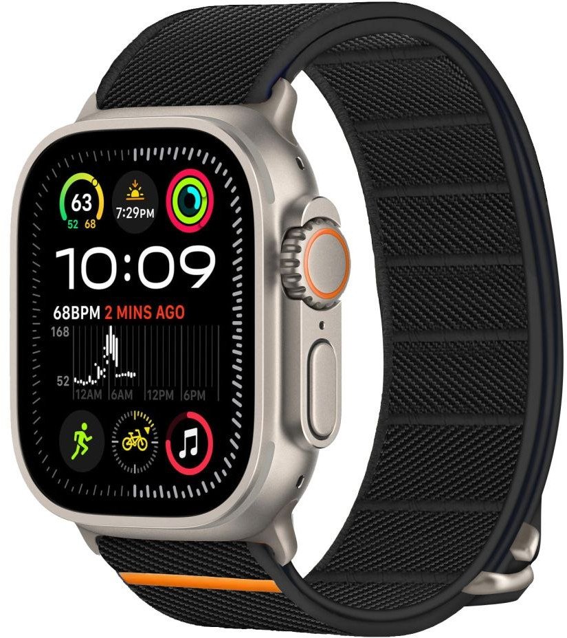 Ремче Tech-Protect Nylon Slip за Apple Watch 44 45 46 49 mm, проветрлив најлон, црно