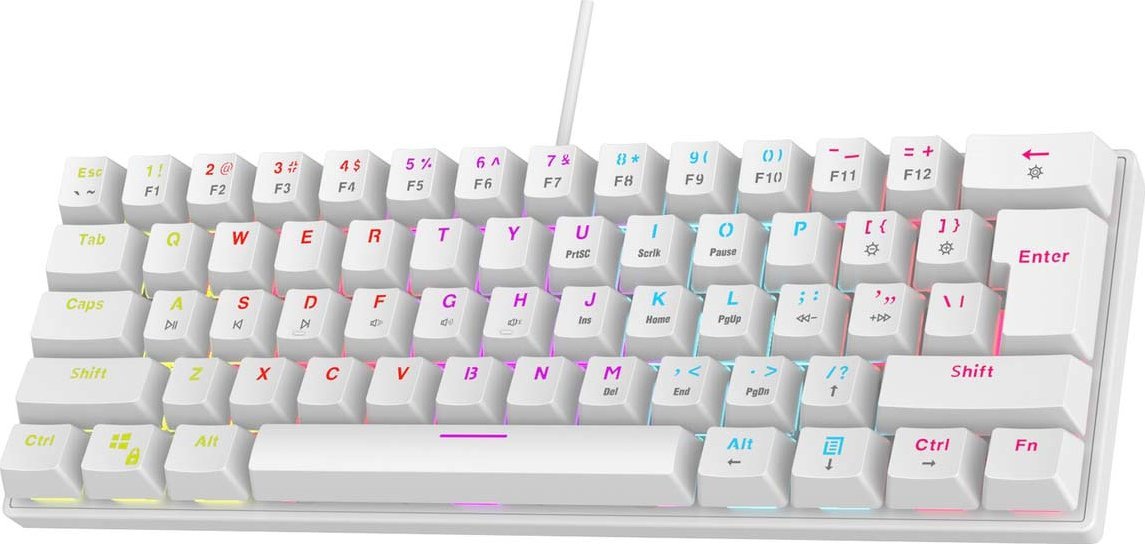 Tastierë mekanike gaming Rampage Plower K60, 60%, LED, e bardhë