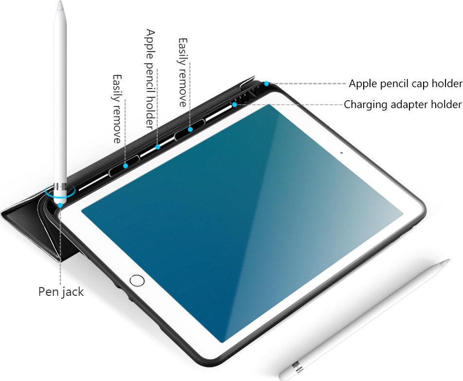 Këllëf tablet eStuff Pencil Case për iPad 10.2", folio, i zi