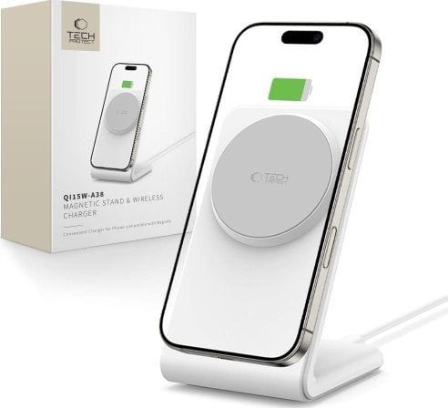 Karikues wireless Tech-Protect QI15 Magnetic MagSafe, 15W, me magnet, i bardhë