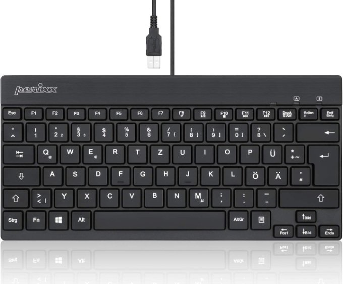 Tastierë me kabllo Perixx PERIBOARD-326, layout gjerman QWERTZ, me ndriçim, e zezë