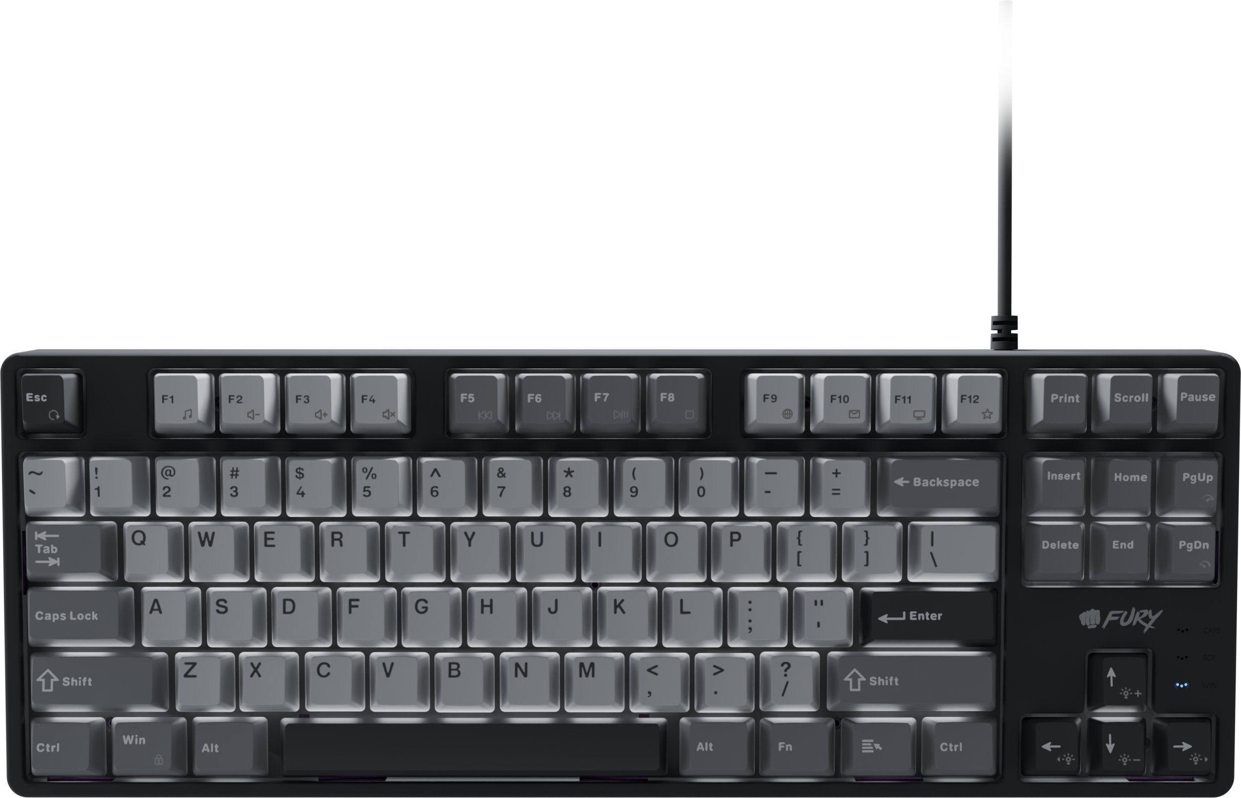Tastierë mekanike gaming Fury Kanabo K2 TKL, me ndriçim, me kabllo 160cm, gri e zezë