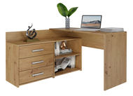 Tavolinë këndi zyre Dany Artisan, me 3 sirtarë, me rafte, dru artisan oak