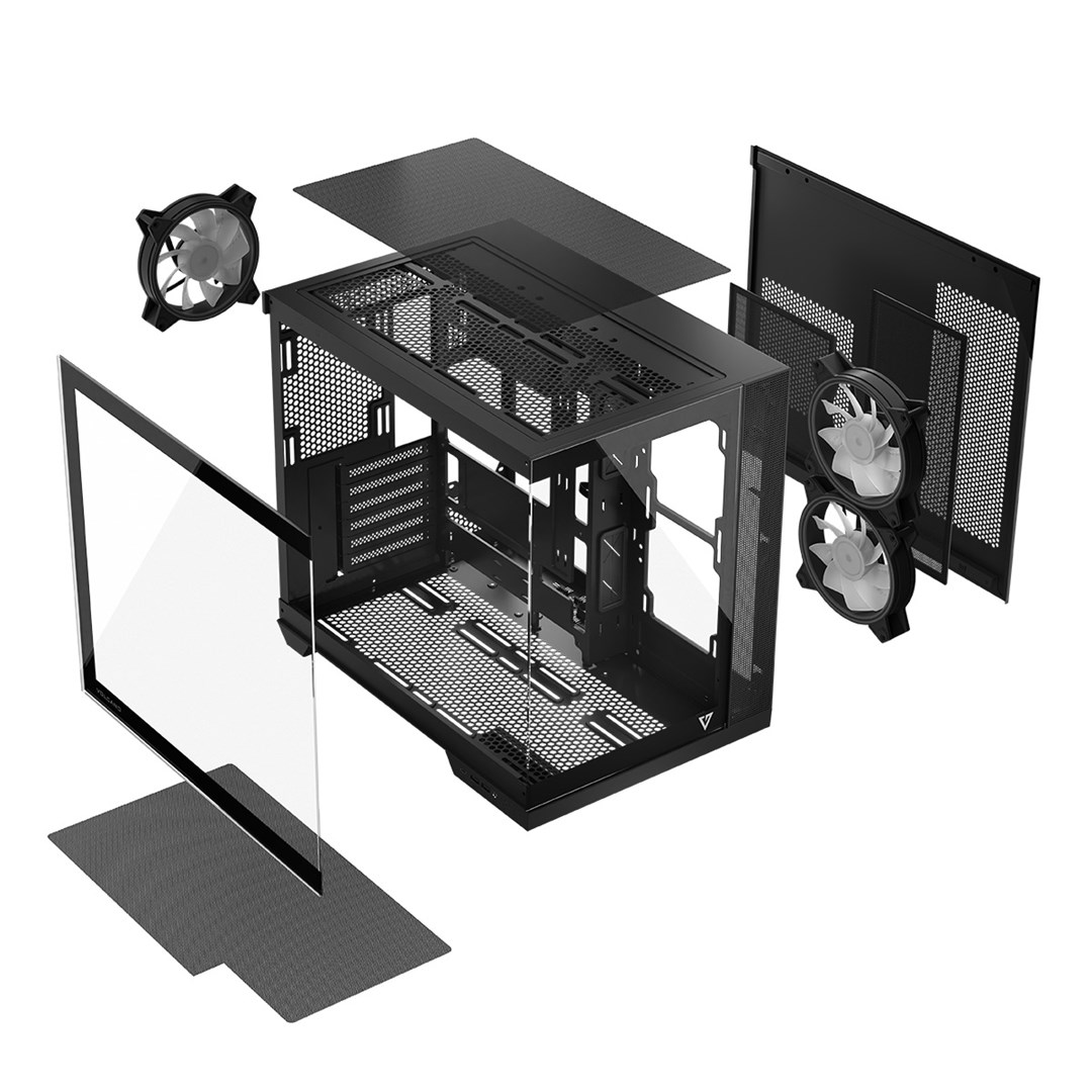 Kuti gaming Modecom Volcano Panorama Apex ARGB 3F, ATX, me xham të temperuar, gri