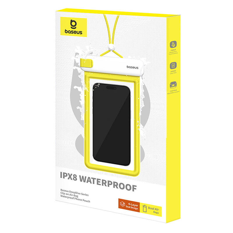 Këse uji për telefon Baseus Deepdive, IPX8, 4 shtresa mbylljeje, e verdhë