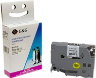 Лента за етикетирање G&amp;G, 12mm, 8m, бела со црн печат