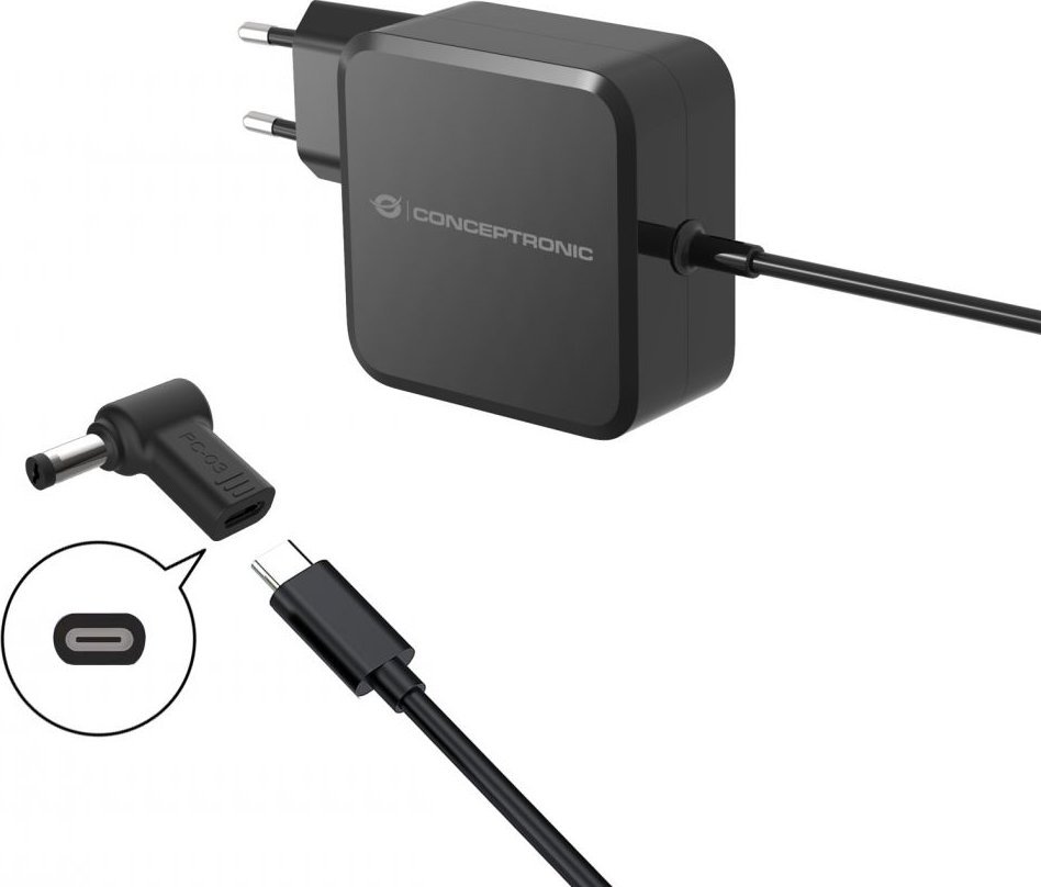 Adapter DC në USB C Conceptronic ABBY15PC03, 5.5x1.7mm, universal, i zi