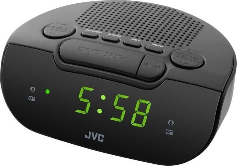 Radio alarm JVC RA-E111B, AM FM, projektim ore në mur, e zezë