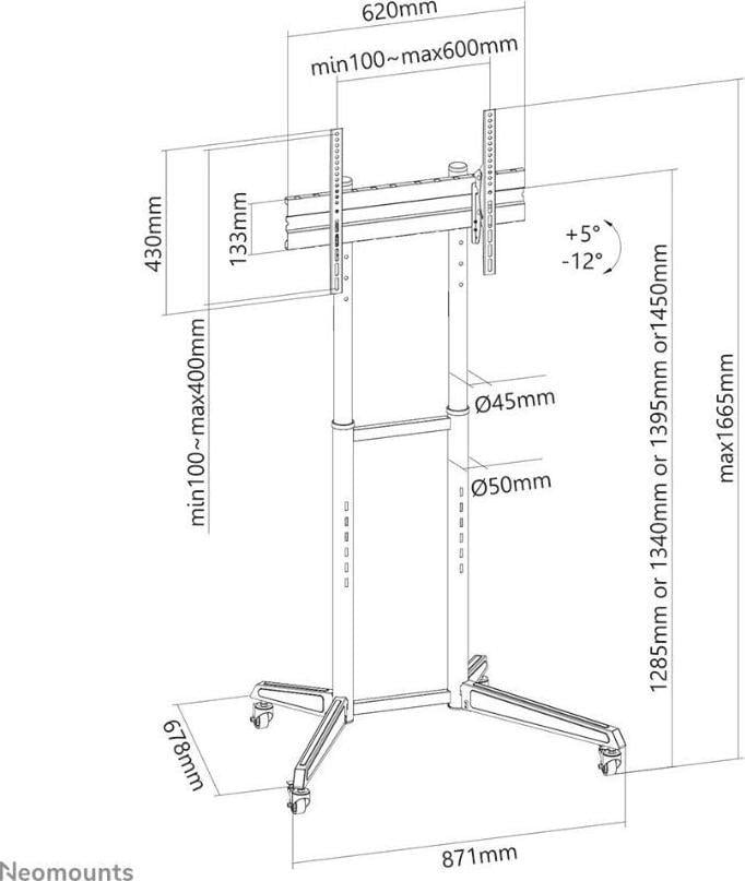 Shtyllë dyshemeje për TV Neomounts FL50-540BL1, 37"-70", mobile, e zezë