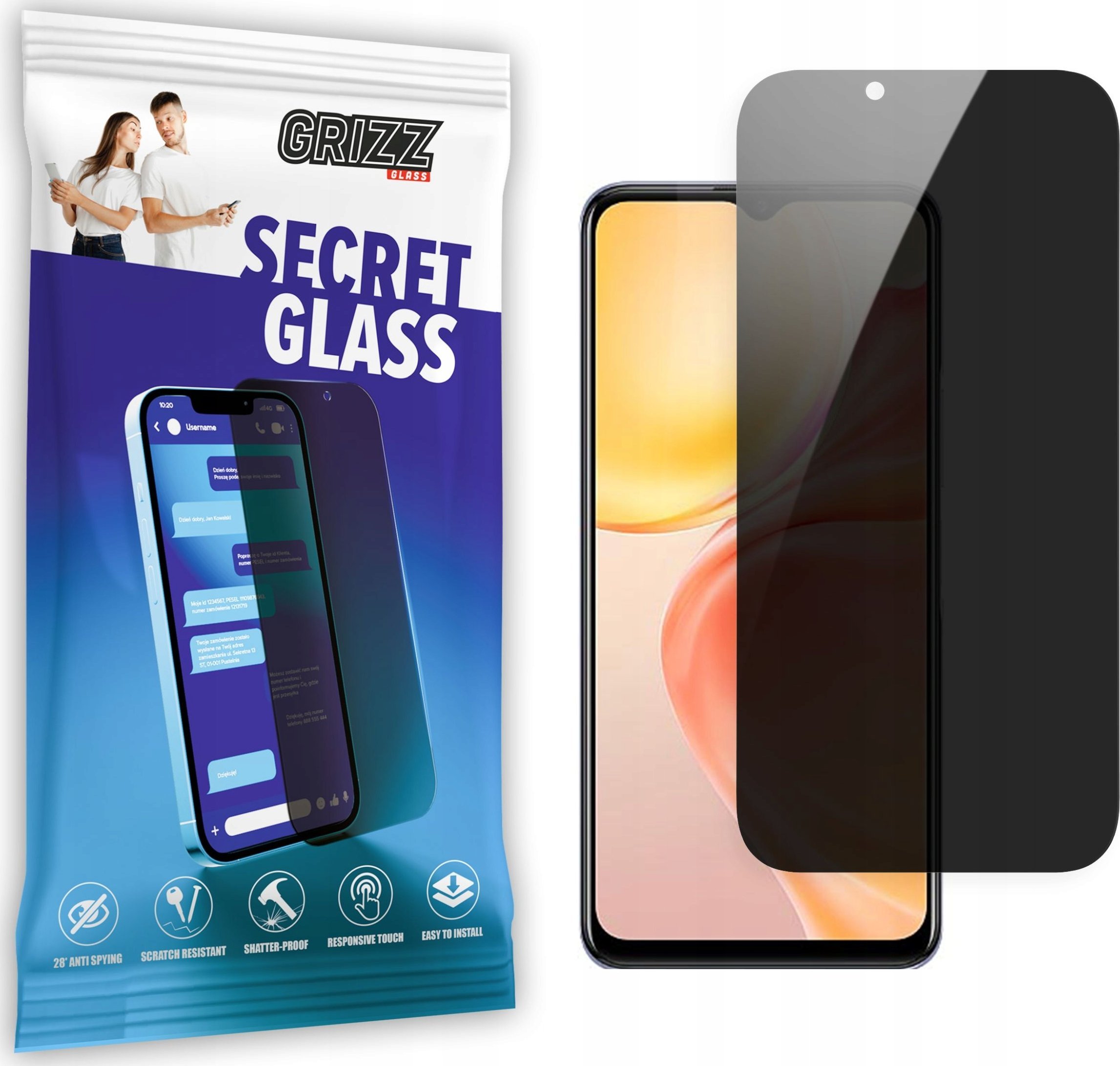 Xham privatësie për ekran Grizz SecretGlass për Vivo Y75s 5G, i pastër