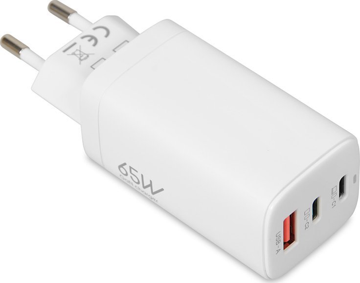 Полнач за ѕид iBOX GaN C-65, 65W PD, 2x USB-C 1x USB-A, бел