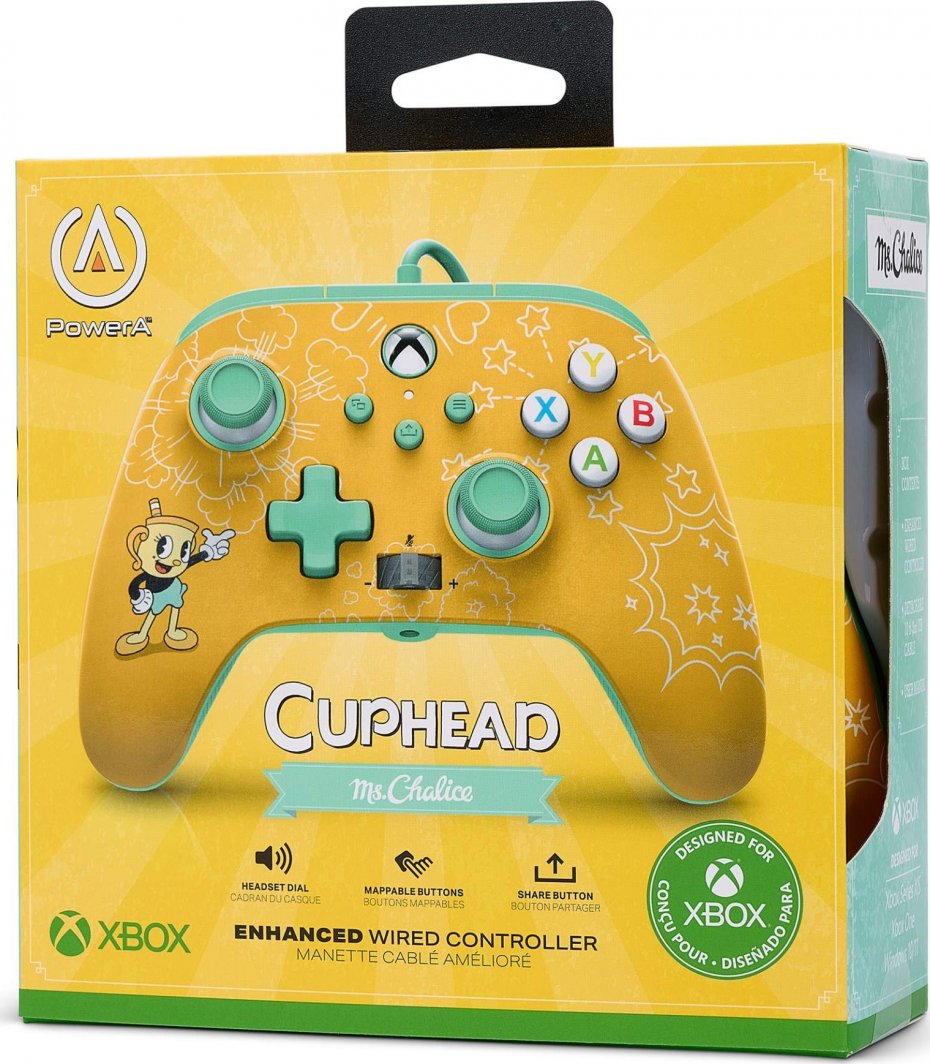 Kontroller PowerA Xbox Enhanced Cuphead, me kabllo, i verdhë