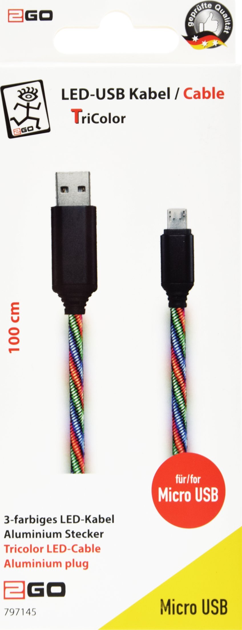 Kabllo USB 2GO, USB A në microUSB, 1 m, shumëngjyrëshe