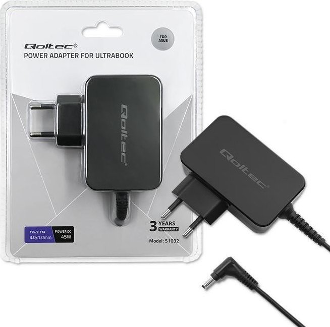 Adapter karikues Qoltec për Asus Ultrabook, 45W, 19V 2.37A, i zi