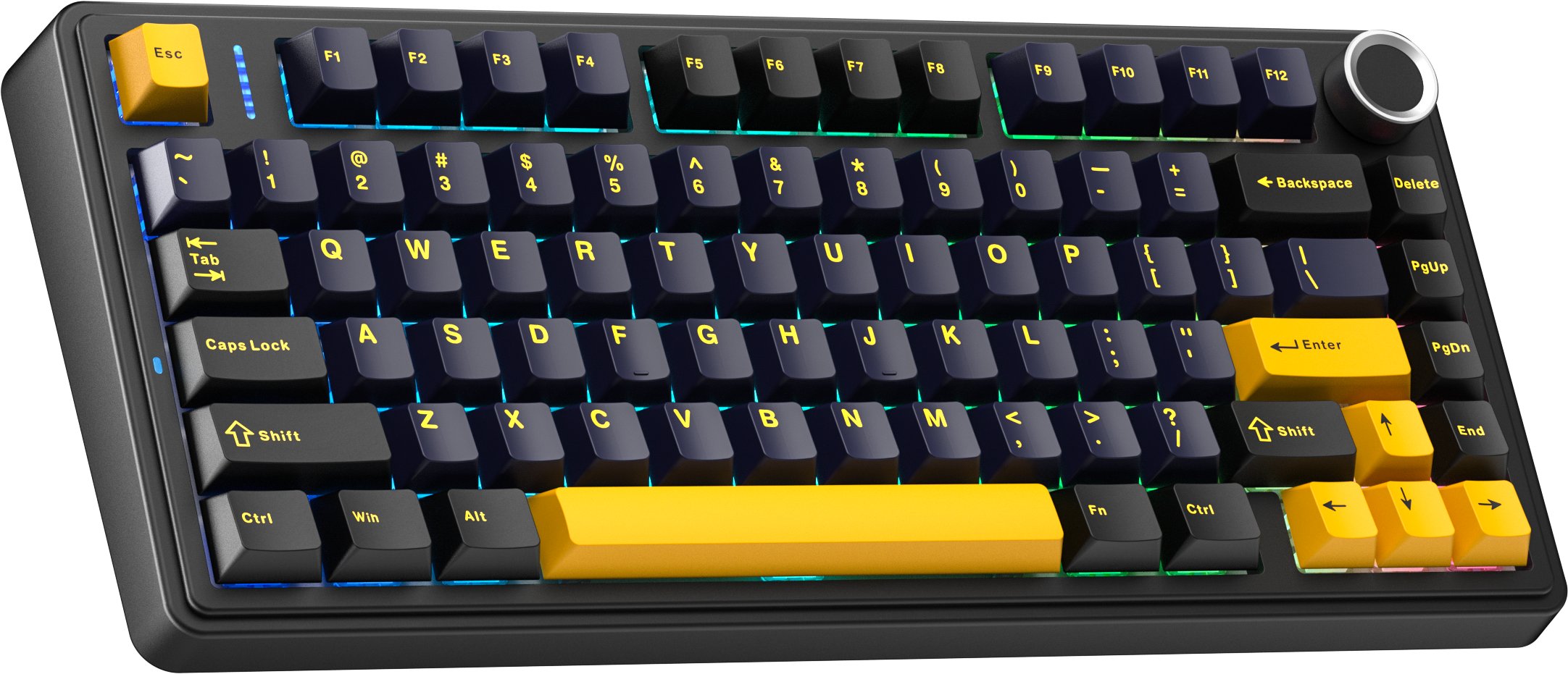 Tastierë gaming AULA F75, wireless, mekanike hot swappable, RGB, 4000 mAh, e zezë blu e errët portokalli