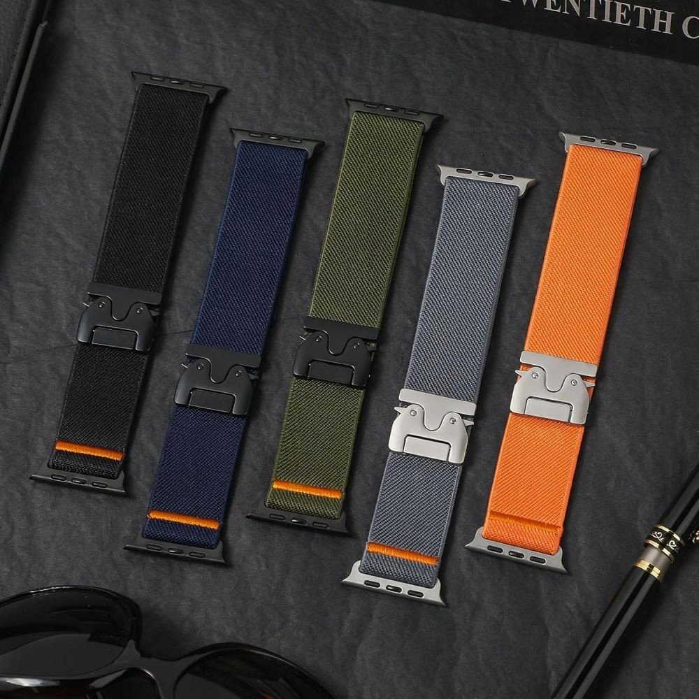 Ремче Tech Protect Nylon Clasp за Apple Watch 44 45 46 49mm, издржлив најлон, метална тока, црно