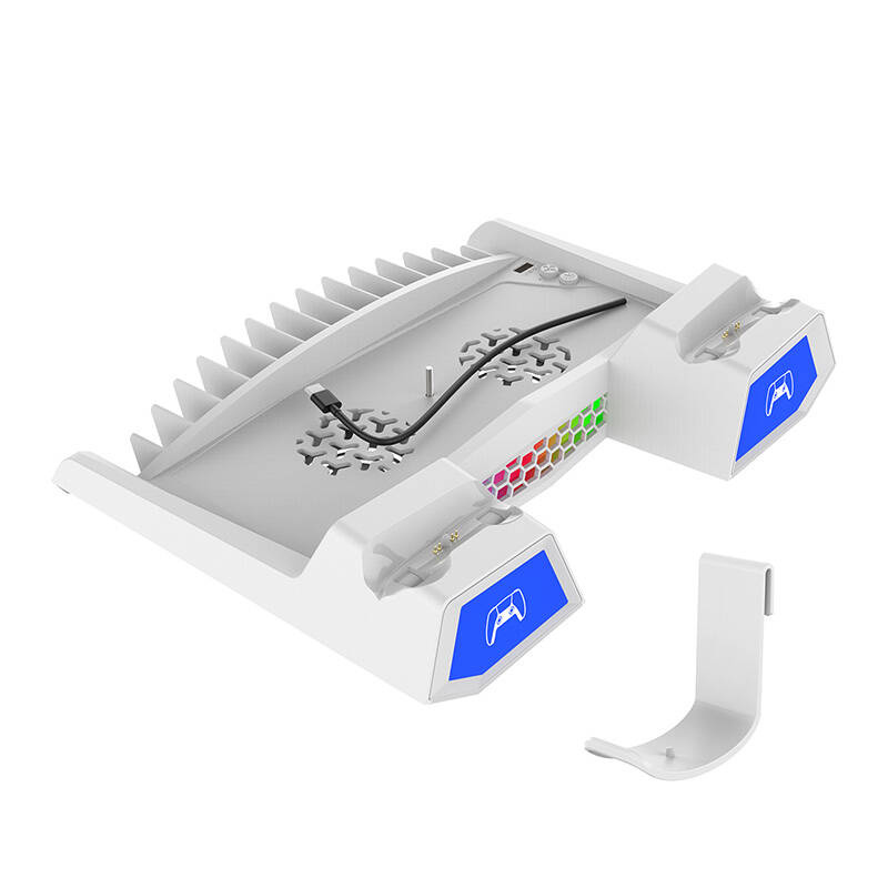 Stacion karikimi iPega P5S023 për PS5, ftohje me ventilator, RGB, i bardhë