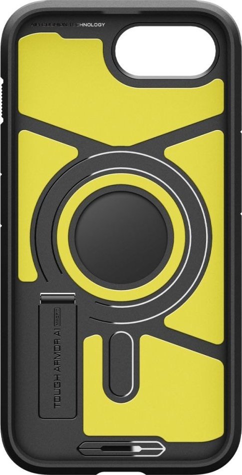 Футрола за телефон Spigen Tough Armor MagSafe за iPhone 16e, со потпирач, црна