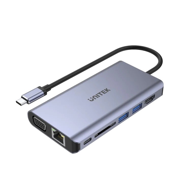 USB Hub Unitek D1019B, 8-në-1, 100W PD, alumini, i hirtë