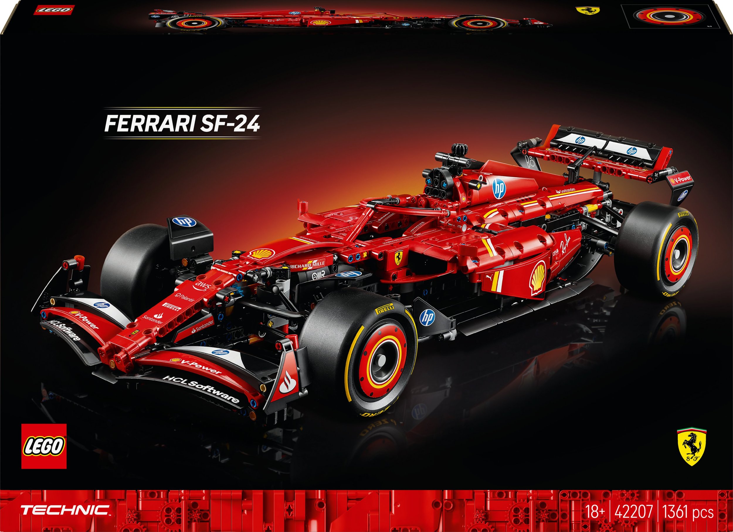 Lodër LEGO Technic Scuderia Ferrari SF-24 F1, set ndërtimi garash, shkallë 1:8, shumëngjyrëshe