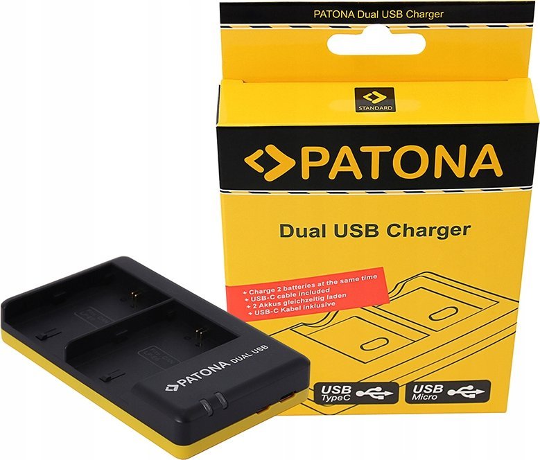 Karikues dyfishtë baterie PATONA Photo Dual Quick Canon LP-E6, USB, i zi