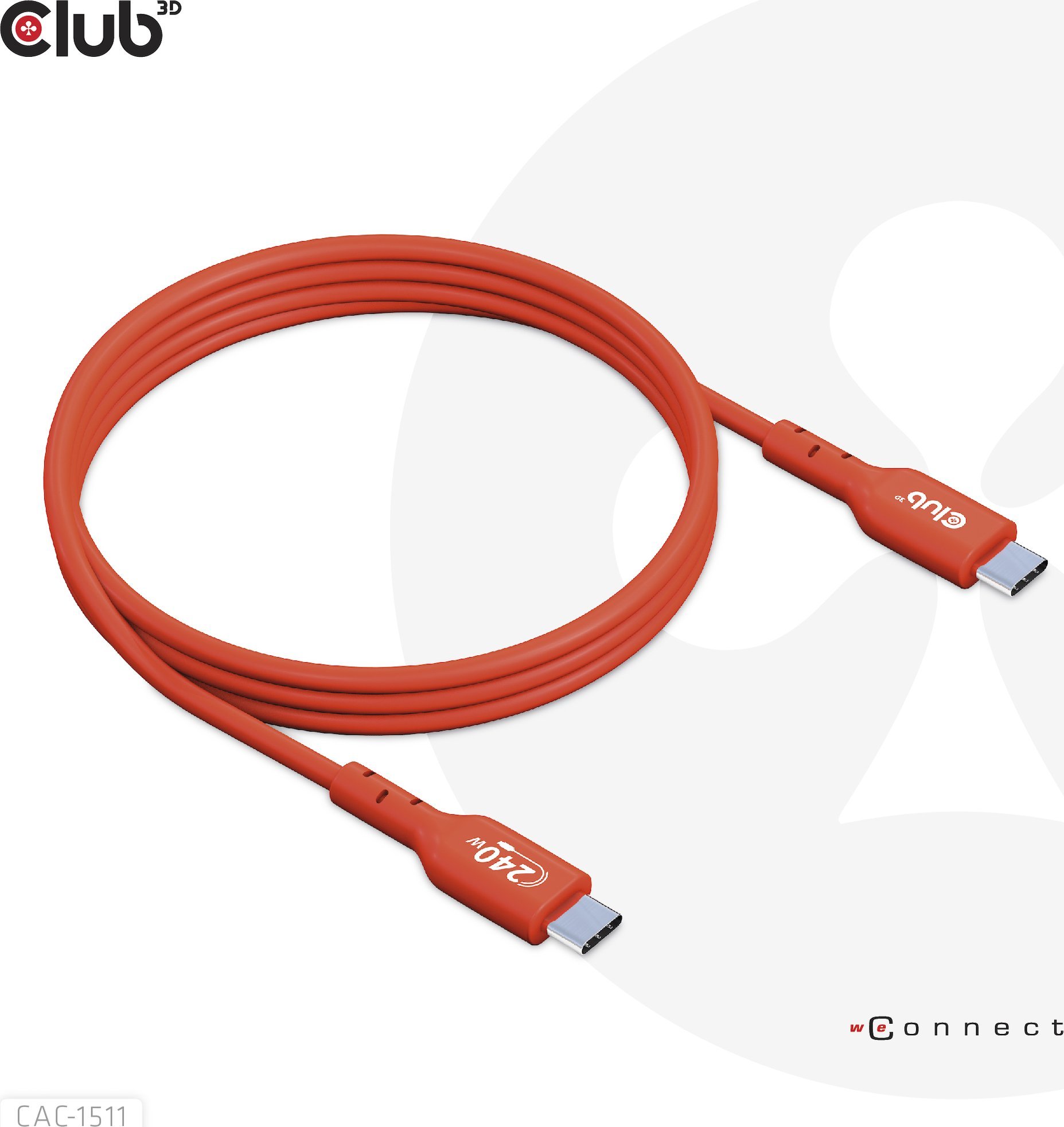 Kabllo USB Club 3D CAC-1515, USB-C në USB-C, 4 m, e kuqe