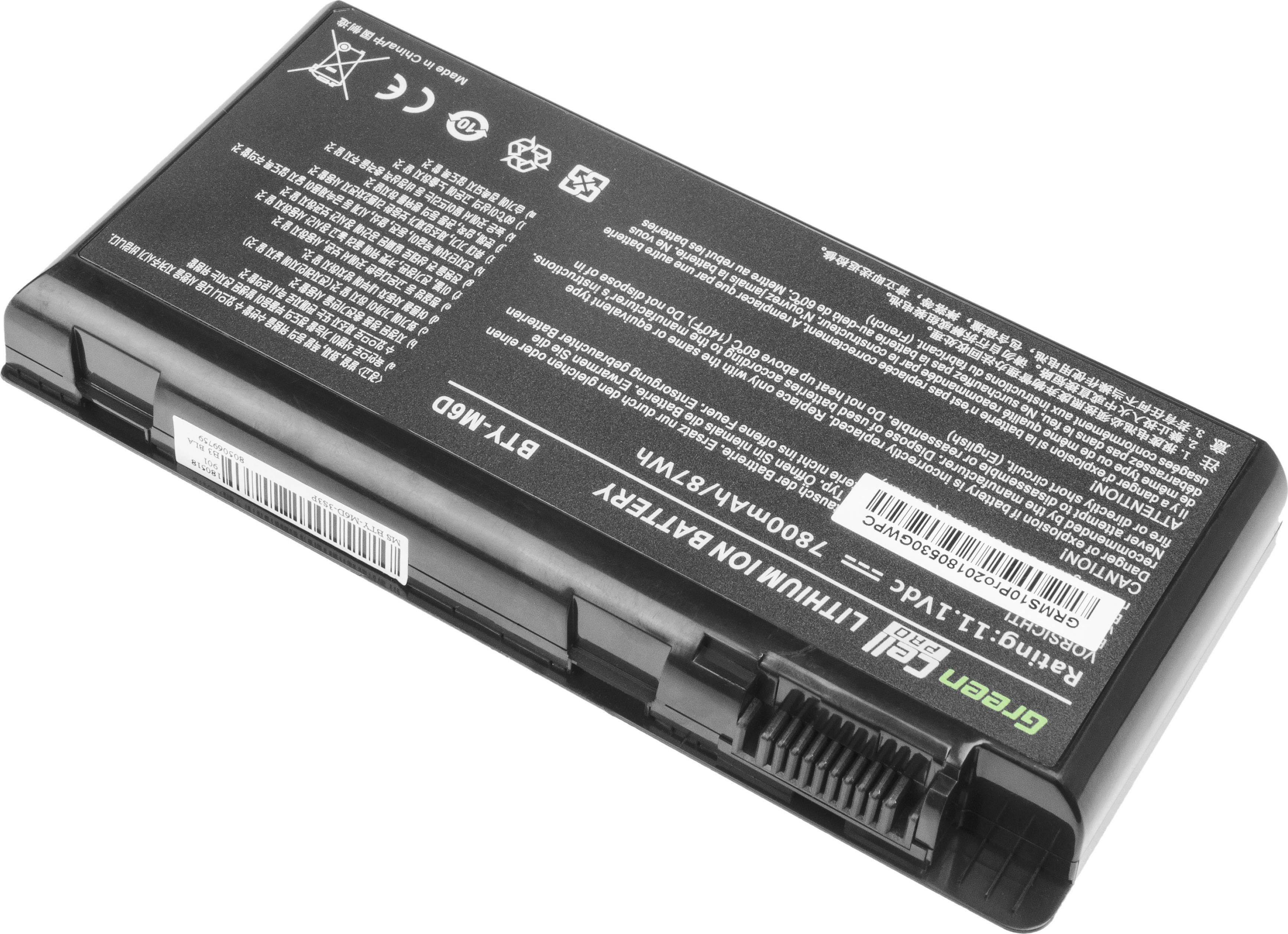 Bateri laptopi Green Cell PRO BTY-M6D, 7800mAh, 11.1V, e zezë