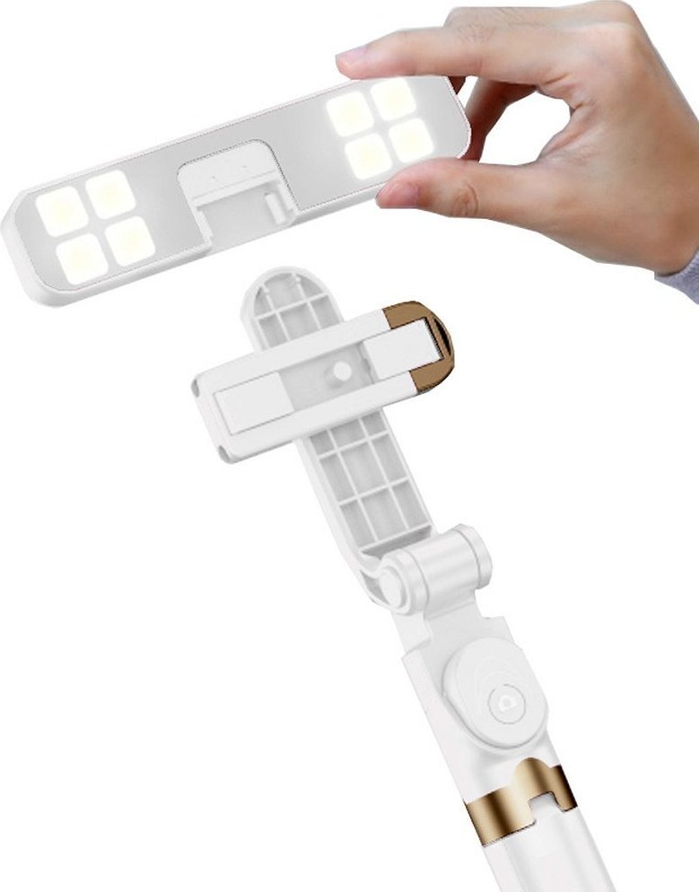 Set selfie me tripod dhe unazë LED, telekomandë Bluetooth, i bardhë
