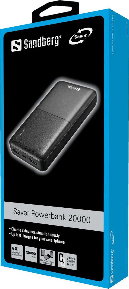 Powerbank Sandberg Saver 320-42, 20000mAh, 2x USB-A, i zi