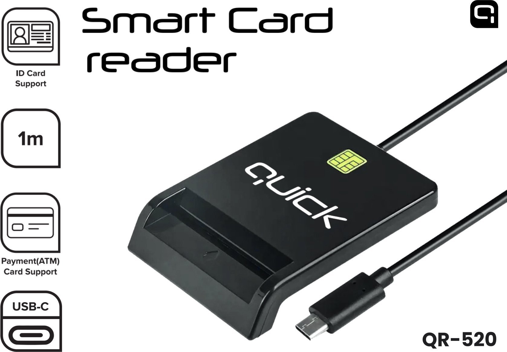 Lexues kartelash inteligjente Quick QR-520, USB-C, 1m, i zi