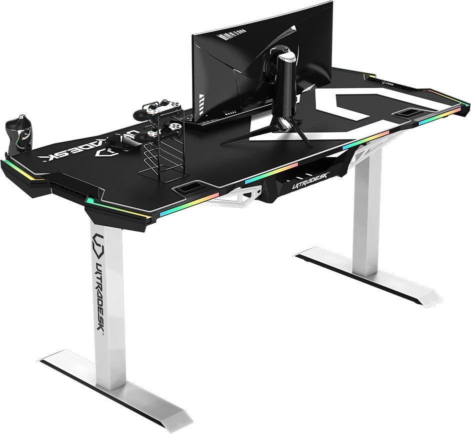 Tavolinë gaming Ultradesk Force Snow White, 166x70 cm, LED RGB, e bardhë