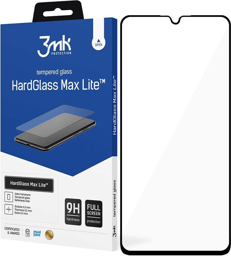Xham mbrojtës 3MK HardGlass Max Lite për Samsung Galaxy A22 4G, 0.3mm, i zi