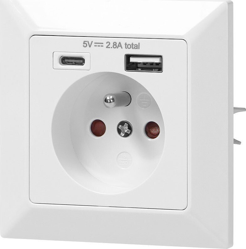 Prizë muri Orno Single Socket 2P+E OR-AE-13232, 2xUSB, e bardhë