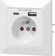 Prizë muri Orno Single Socket 2P+E OR-AE-13232, 2xUSB, e bardhë