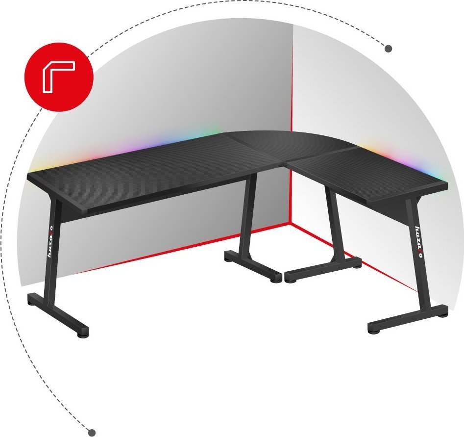 Tavolinë gaming Huzaro Hero 6.0, formë këndi L, LED RGB, e zezë