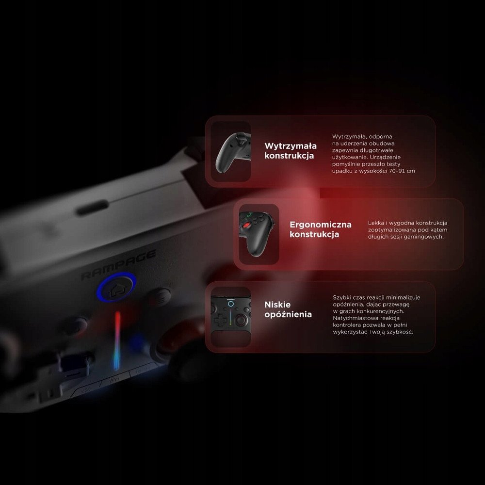 Gamepad wireless Rampage Hydra, Bluetooth, USB C, i bardhë