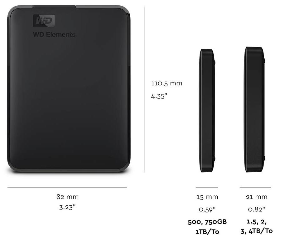 Disk i jashtëm Western Digital WD Elements 4TB, USB 3.2 Gen 1, portativ, i zi