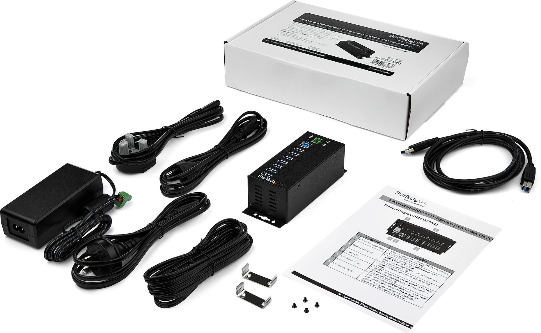 Hub USB StarTech 7 porta, USB 3.0, 5Gbps, industrial, i zi