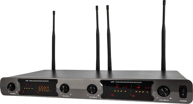 Sistem mikrofonësh pa tel NN WMIC4, 4 kanale UHF, me 3 mikrofona dore dhe headset, i zi